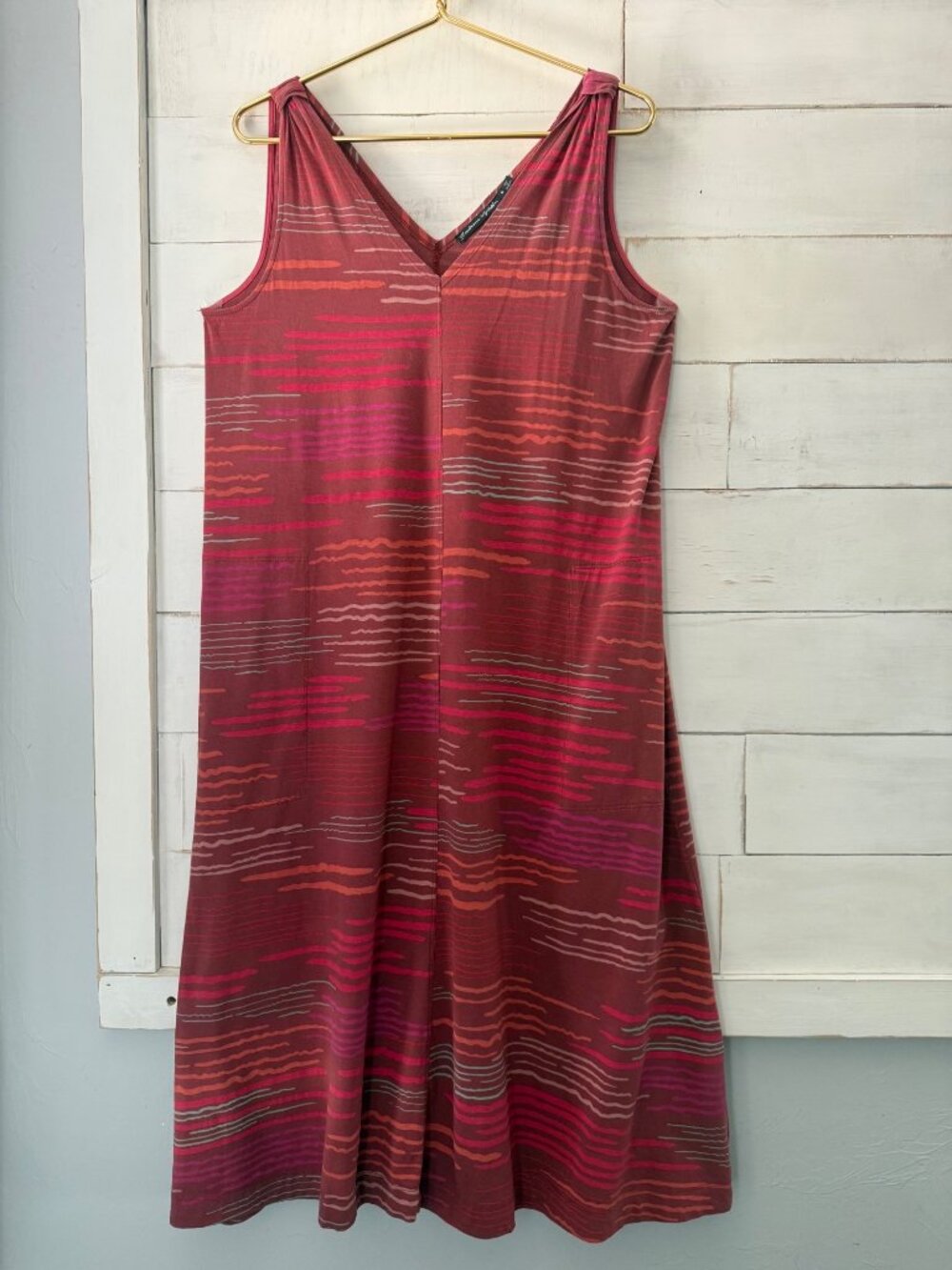 MEDIUM Gudrun Sjoden Rust Red Midi Dress Knit VNeck Sleeveless Cruise